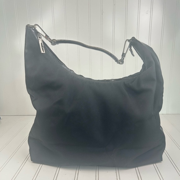 Gucci Vintage Black Nylon Shoulder Bag w Leather Trim and Silver-Tone Hardware - Picture 3 of 11